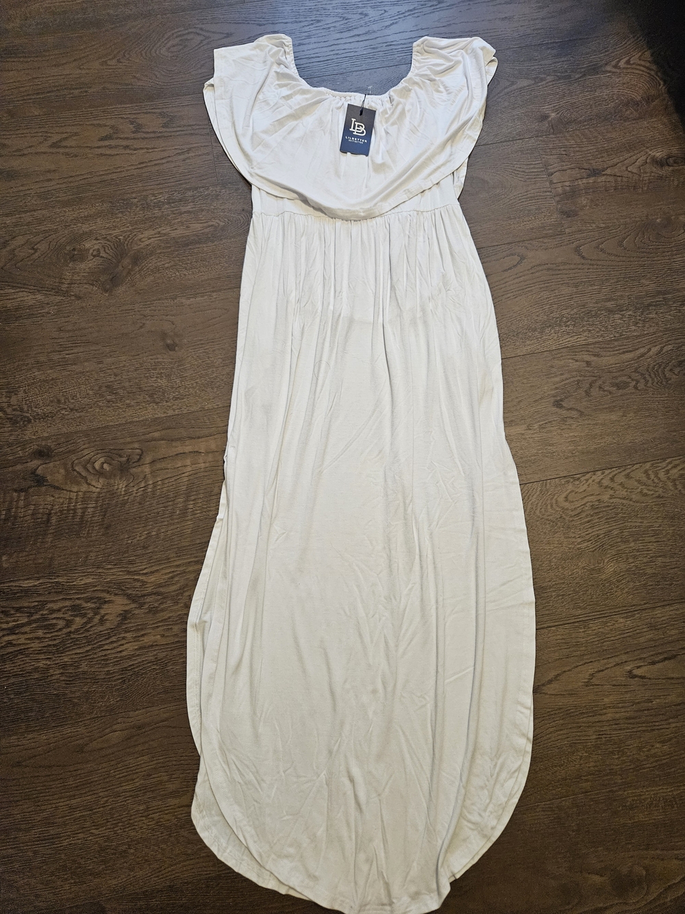 NWT White Maxi Dress with Ruffle Neckline